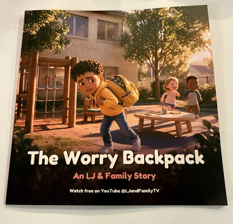 Printed copy of The Worry Backpack, front cover
