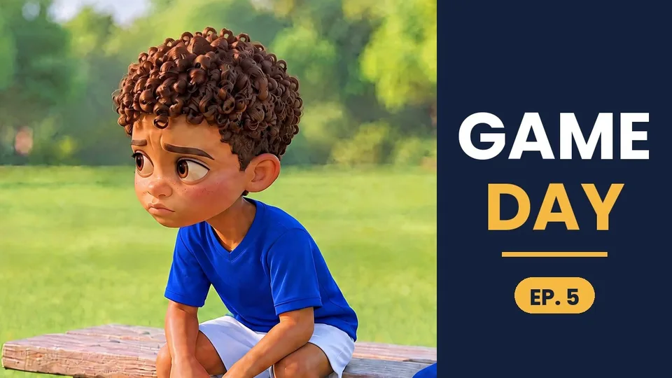 Game Day thumbnail: LJ in his royal-blue soccer kit on the field