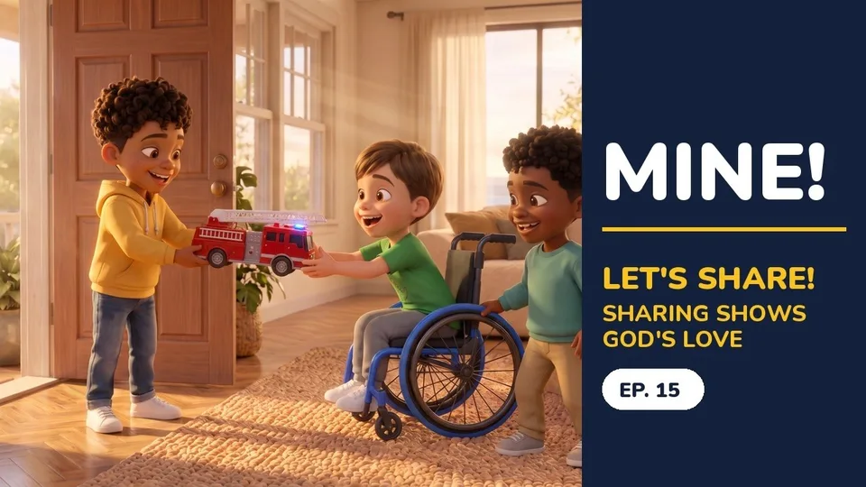 Mine!: LJ holds out his new red fire truck to share with his friends Mateo and Marcus