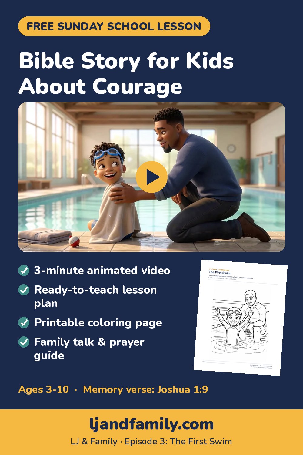 Bible story for kids about courage: free Sunday school lesson, coloring page and family guide from LJ & Family Episode 3